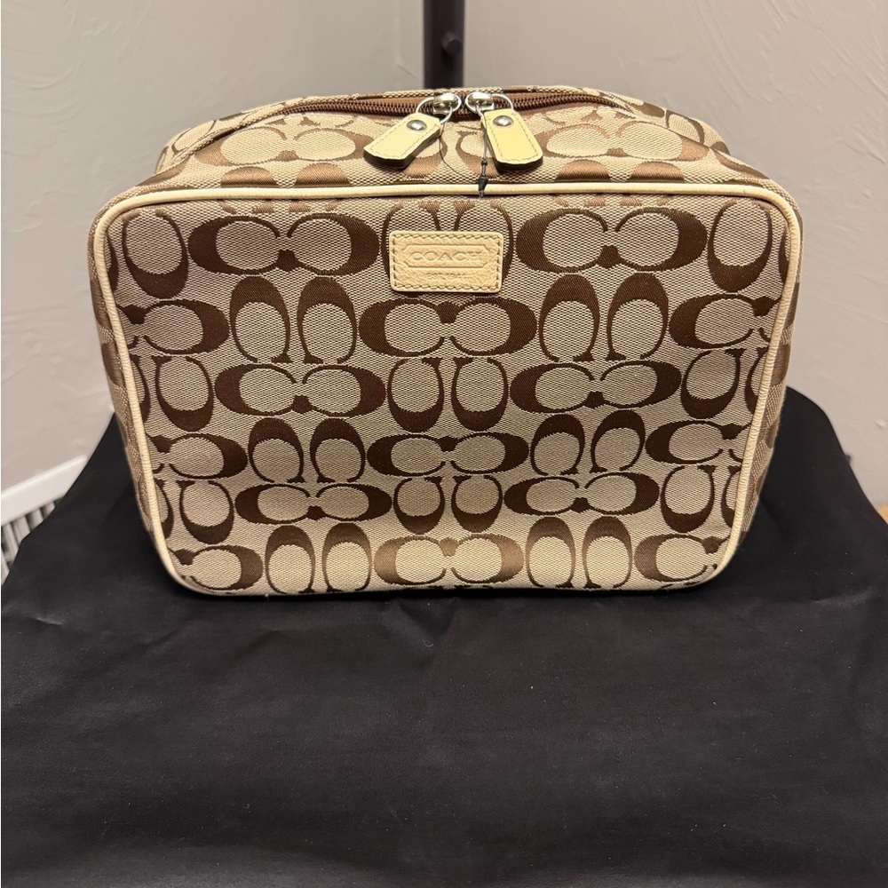 Coach Tan and Brown Signature Cosmetic Case
